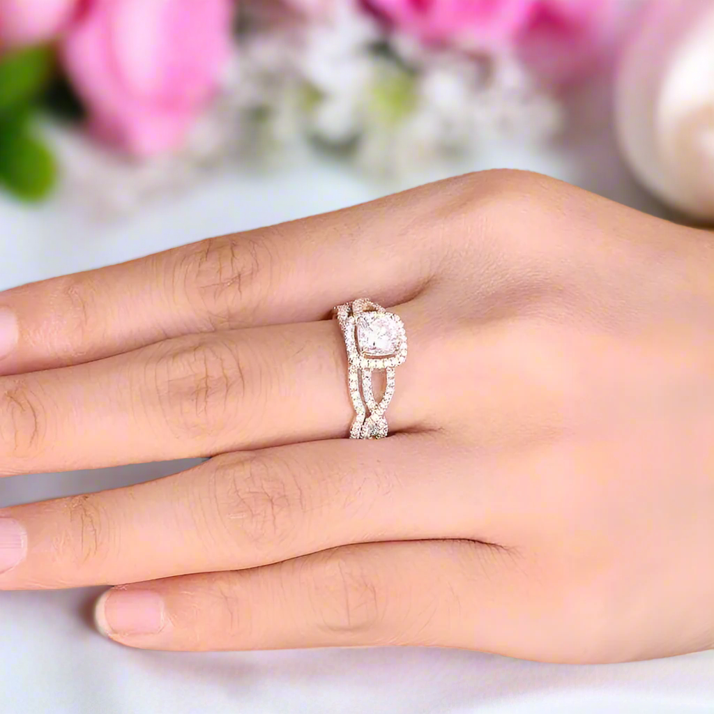 18K Rose Gold Cushion Cut 1.0 Ct Diamond Halo Engagement Ring-Black Diamonds New York