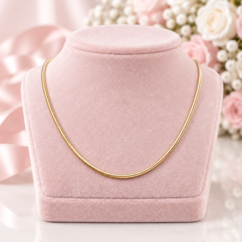 18k Solid Gold Snake Bone Chain Necklace-Black Diamonds New York