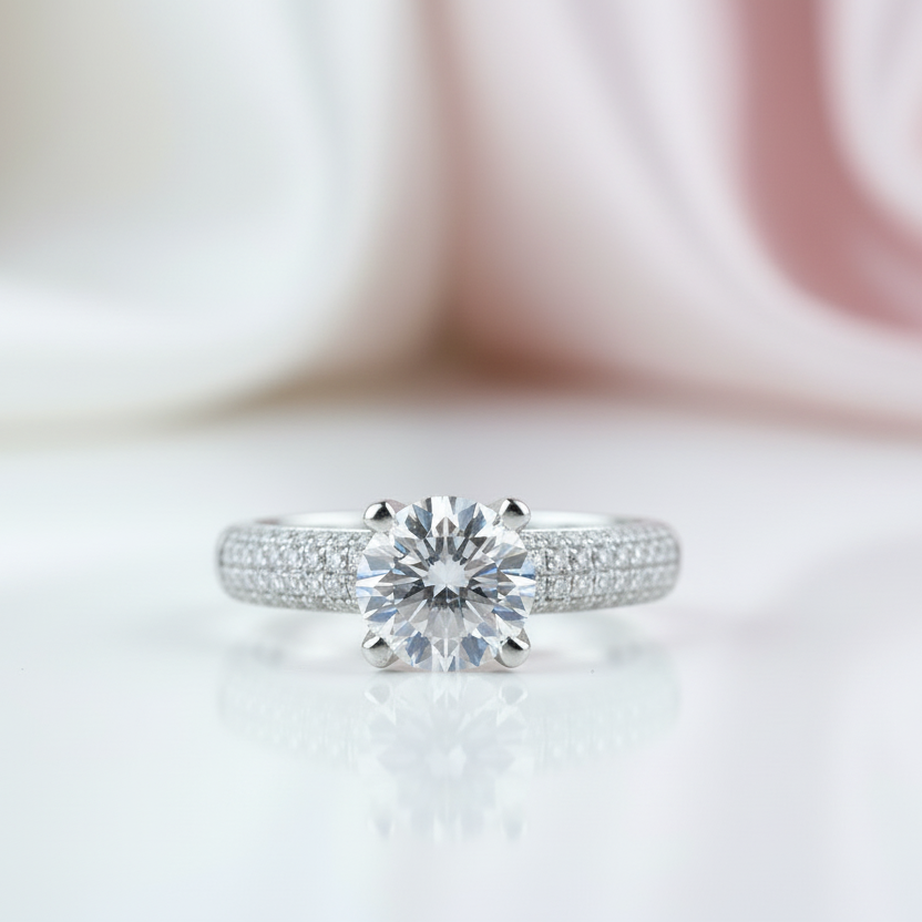 18k White Gold 1.0 Ct Round Diamond Engagement Ring-Black Diamonds New York