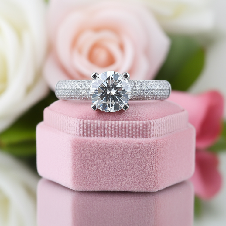 18k White Gold 1.0 Ct Round Diamond Engagement Ring-Black Diamonds New York