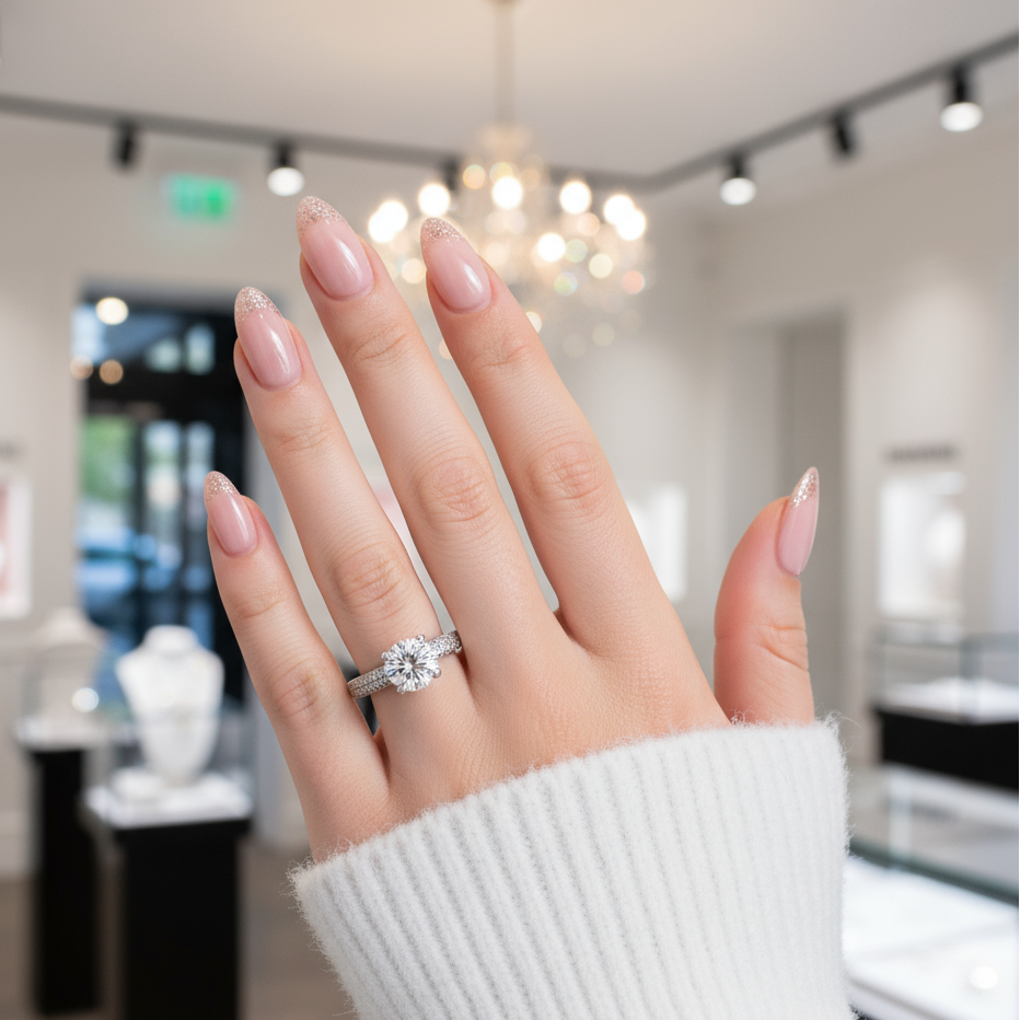 18k White Gold 1.0 Ct Round Diamond Engagement Ring-Black Diamonds New York