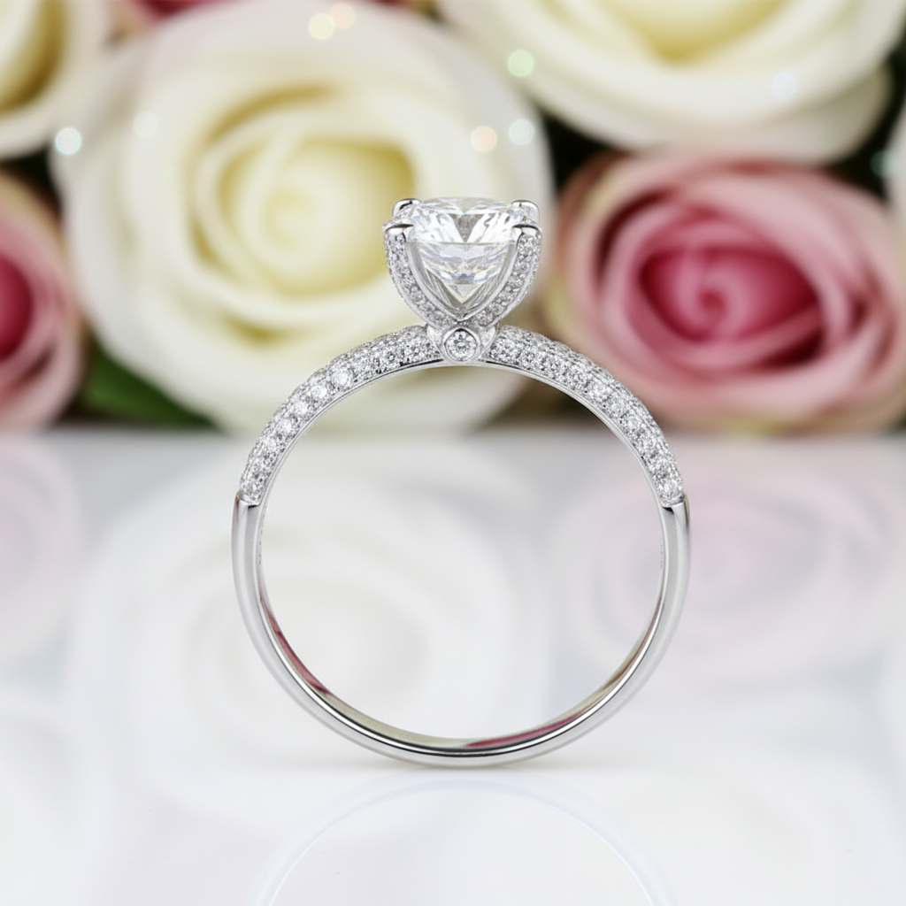 18k White Gold 1.0 Ct Round Diamond Engagement Ring-Black Diamonds New York