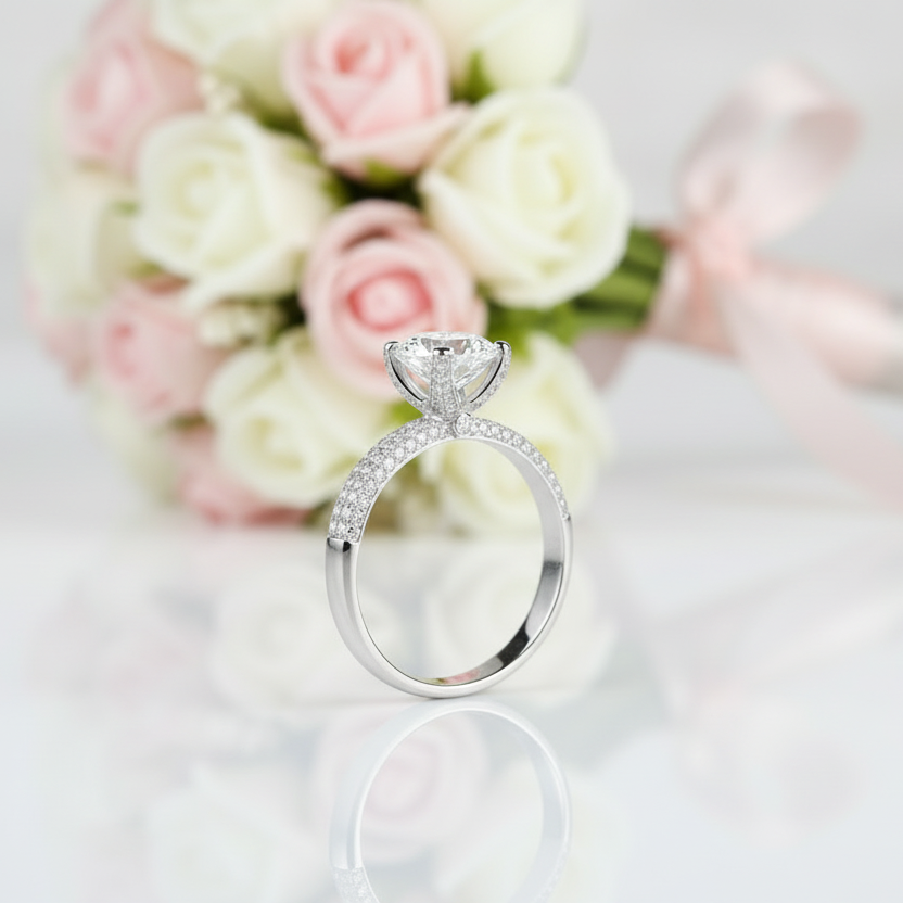 18k White Gold 1.0 Ct Round Diamond Engagement Ring-Black Diamonds New York