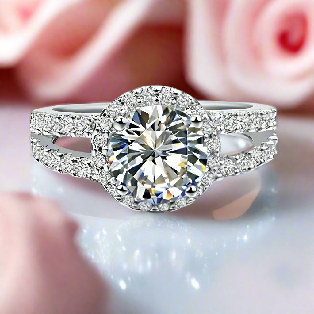 18k White Gold 2.0 Ct Diamond Halo Engagement Ring-Black Diamonds New York