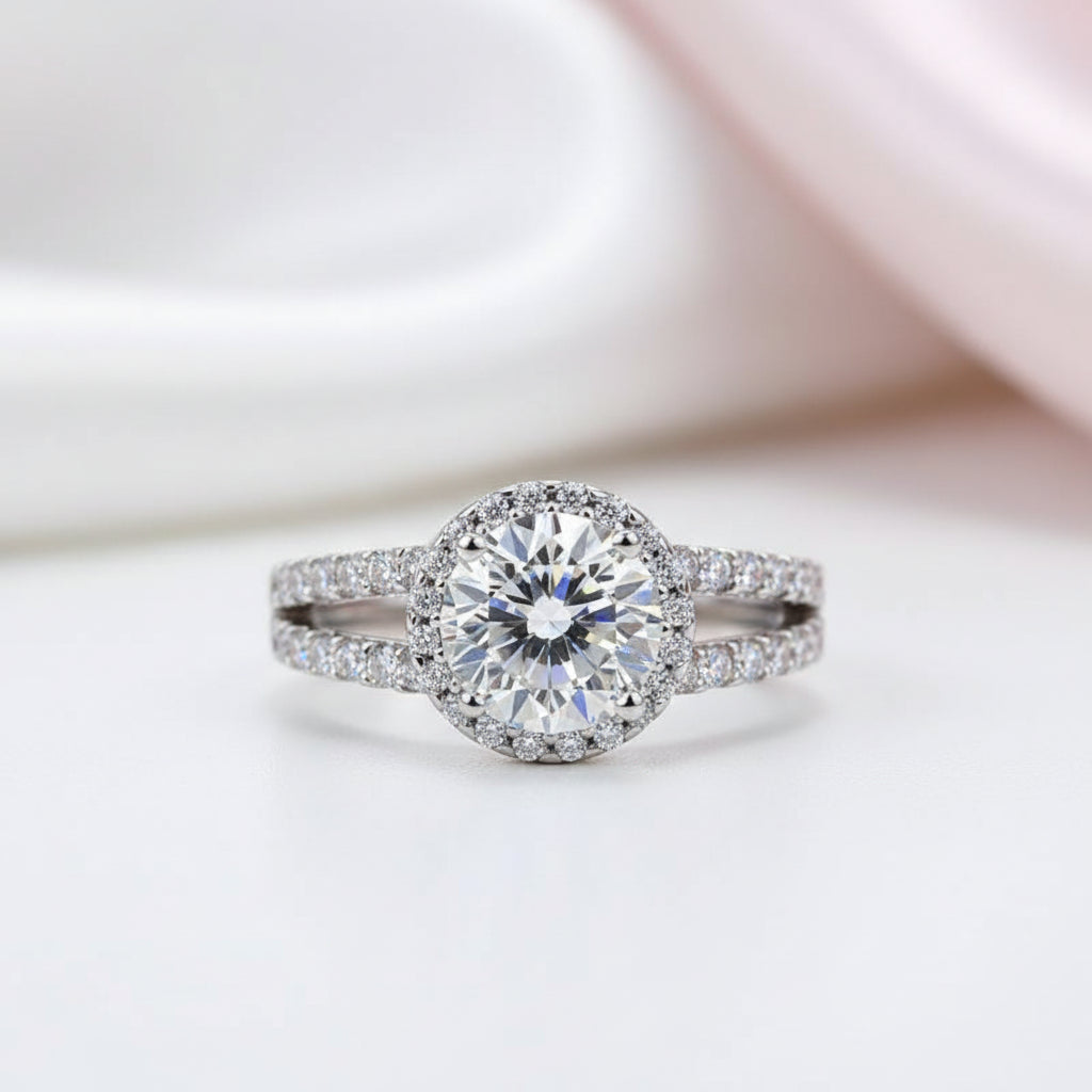 18k White Gold 2.0 Ct Diamond Option Halo Engagement Ring-Black Diamonds New York