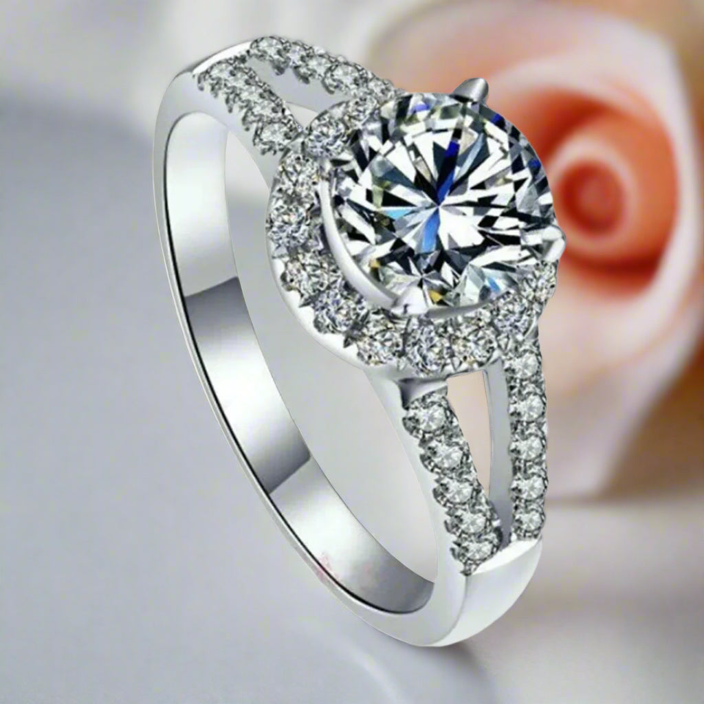 18k White Gold 2.0 Ct Diamond Halo Engagement Ring-Black Diamonds New York