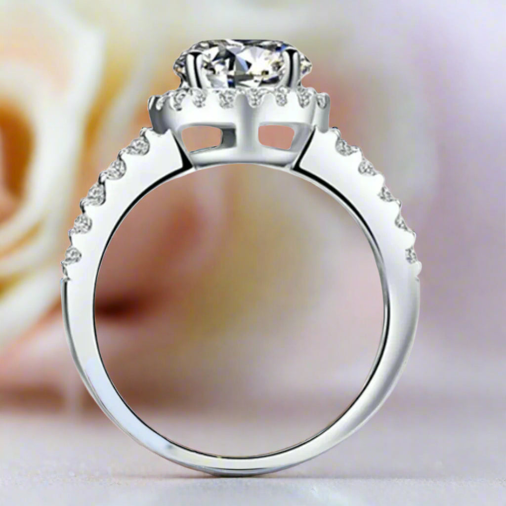 18k White Gold 2.0 Ct Diamond Halo Engagement Ring-Black Diamonds New York