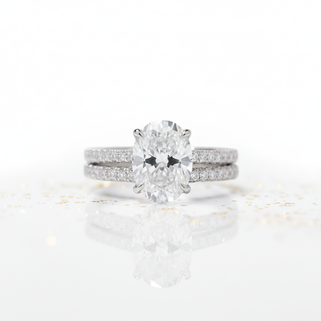18k White Gold 2.5 Ct Oval Cut Diamond Option Engagement Ring Set-Black Diamonds New York