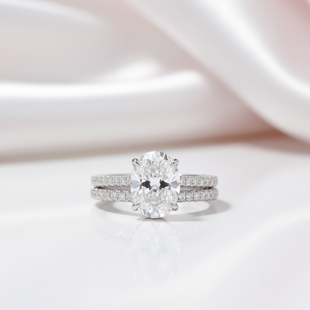 18k White Gold 2.5 Ct Oval Cut Diamond Option Engagement Ring Set-Black Diamonds New York