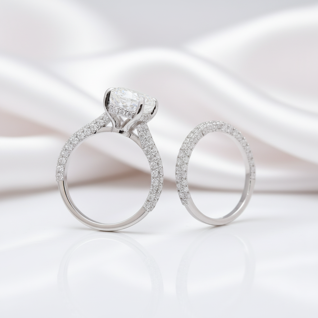 18k White Gold 2.5 Ct Oval Cut Diamond Option Engagement Ring Set-Black Diamonds New York