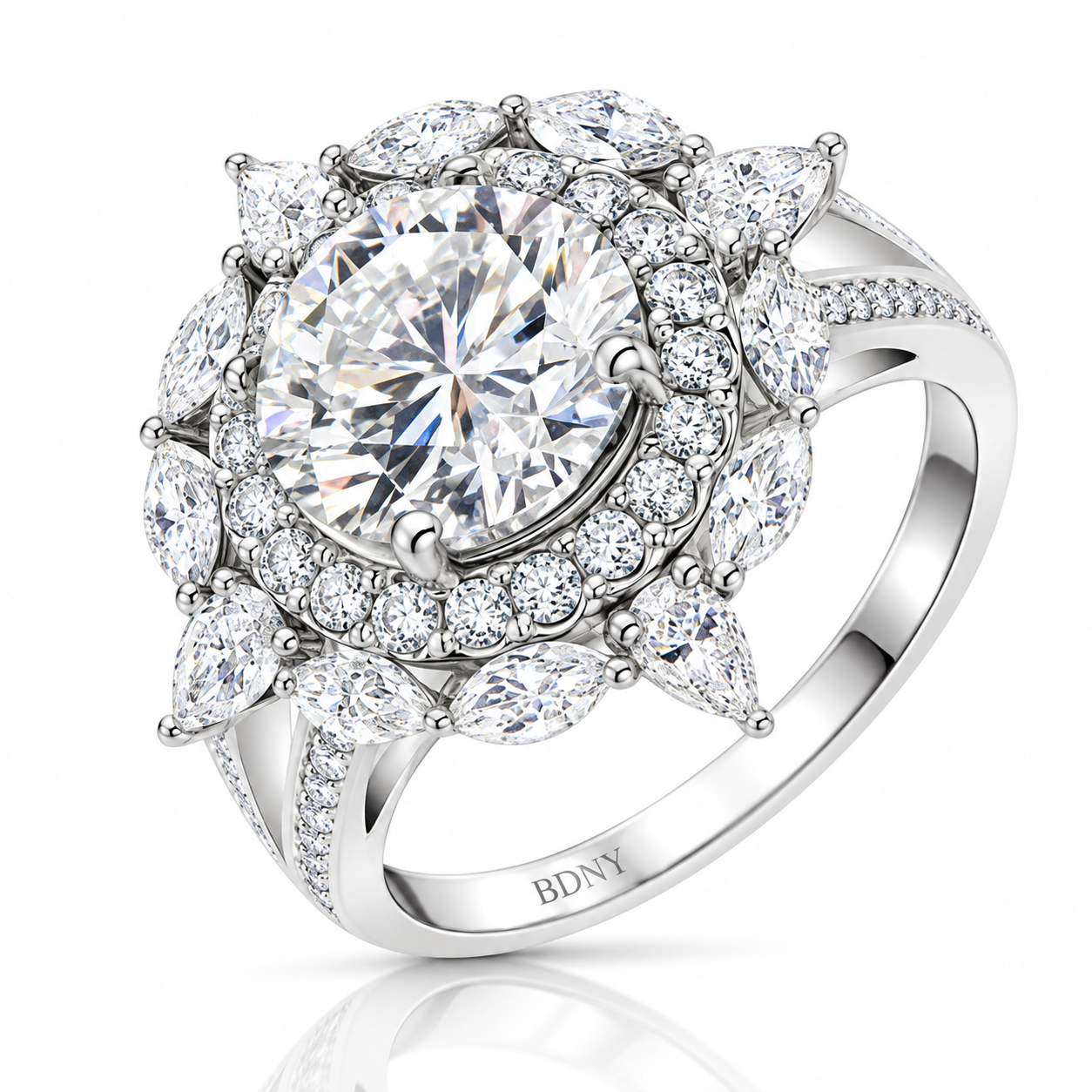 18k White Gold 3.0 Ct Round Cut Diamond Option Engagement Ring-Black Diamonds New York