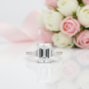 18k White Gold 5.0ct Emerald Cut Diamond Option Engagement Halo Ring-Black Diamonds New York
