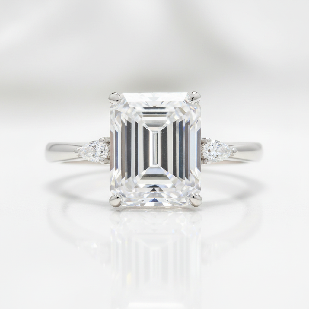 18k White Gold 5.0ct Emerald Cut Diamond Option Engagement Halo Ring-Black Diamonds New York