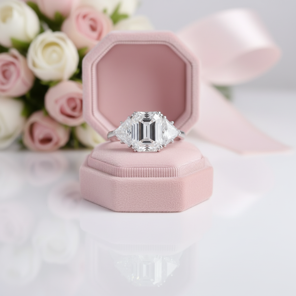 18K White Gold 5ct Emerald Cut Diamond Option Engagement Ring-Black Diamonds New York