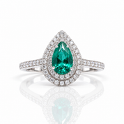 18k White Gold Pear Cut Emerald Double Halo Engagement Ring-Black Diamonds New York