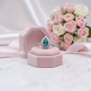 18k White Gold Pear Cut Emerald Double Halo Engagement Ring-Black Diamonds New York