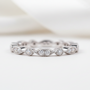 18k White Gold Round Diamond Option Antique Milgrain Option Eternity Ring Band-Black Diamonds New York
