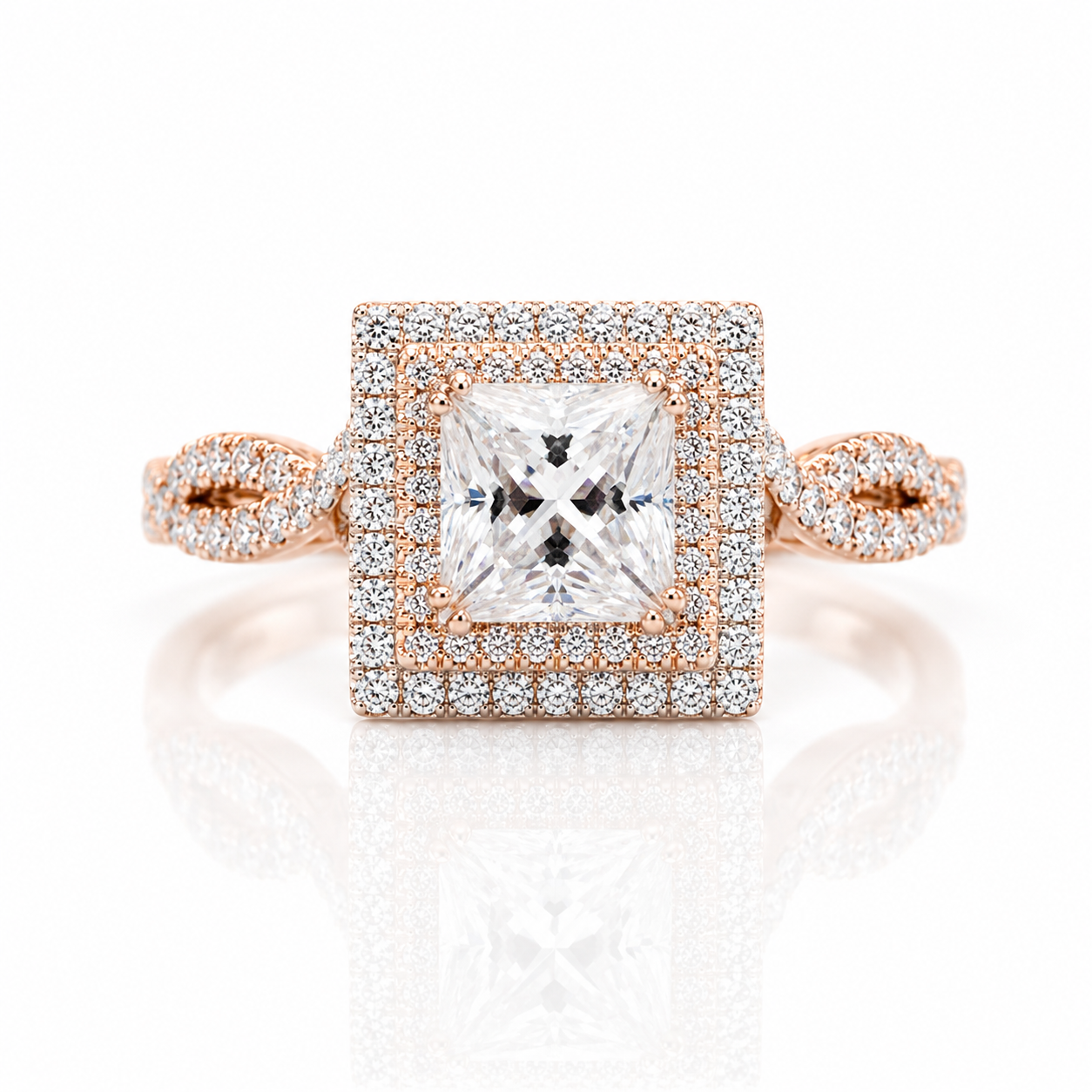 18k White and Rose Gold 2.5 Ct Princess Diamond Option Halo Engagement Ring-Black Diamonds New York