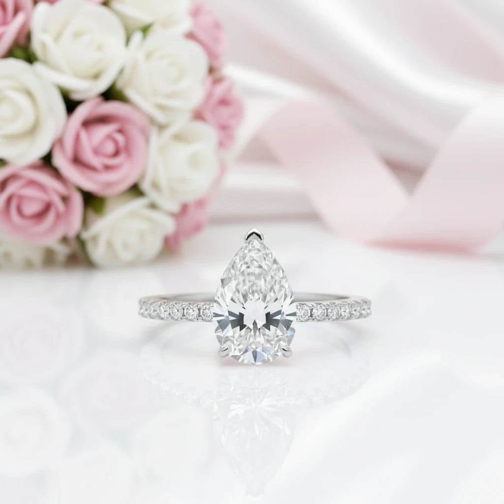 18k Yellow Gold 3.0 Ct Pear Cut Diamond Option Engagement Ring-Black Diamonds New York