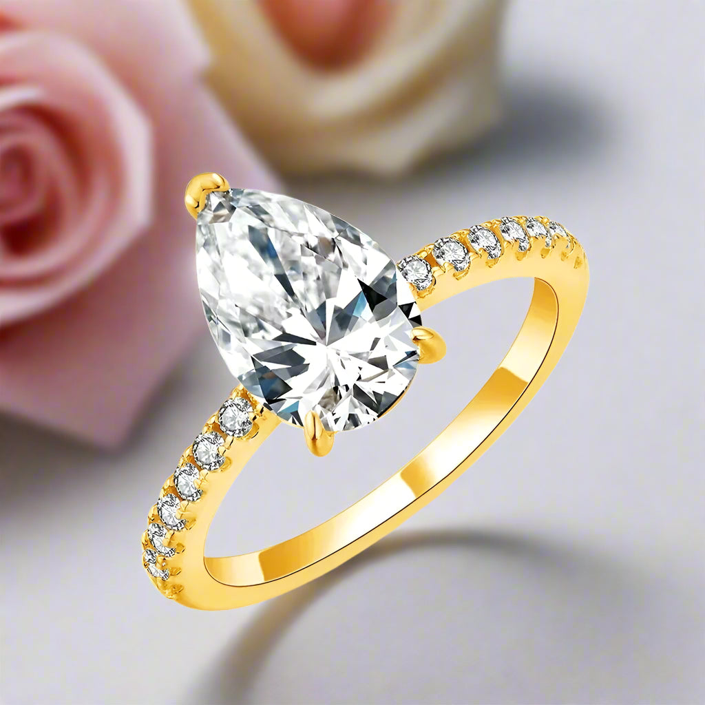 18k Yellow Gold 3.0 Ct Pear Cut Diamond Engagement Ring-Black Diamonds New York