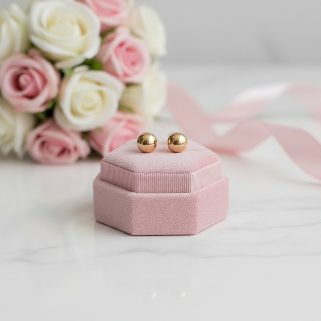 18k Yellow Gold Ball Design Stud Earrings-Black Diamonds New York