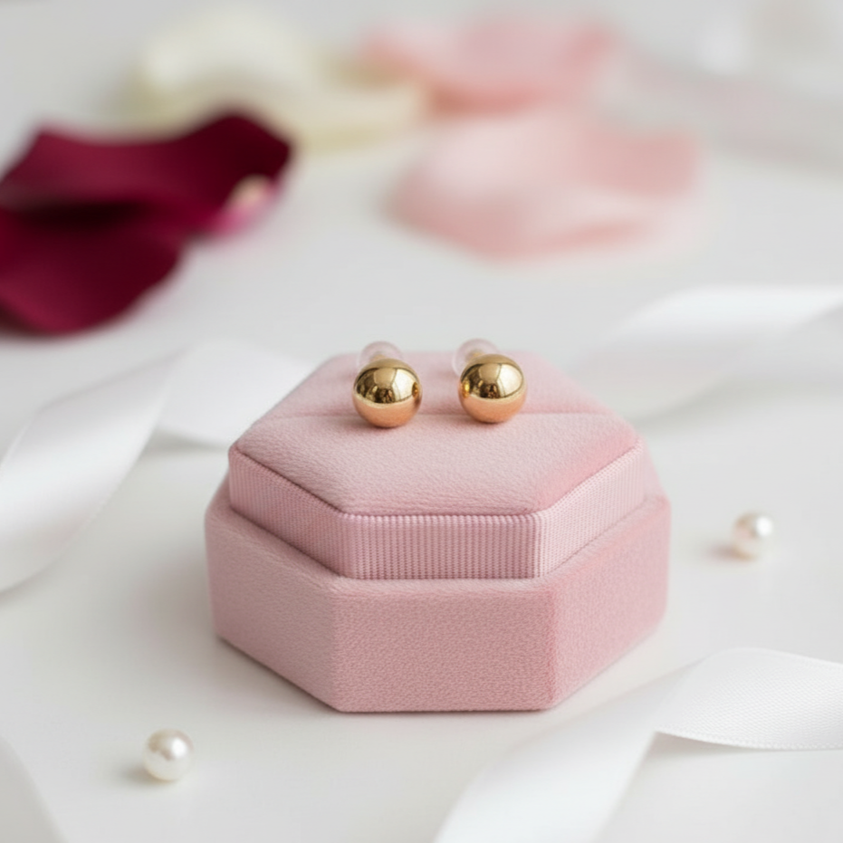 18k Yellow Gold Ball Design Stud Earrings-Black Diamonds New York