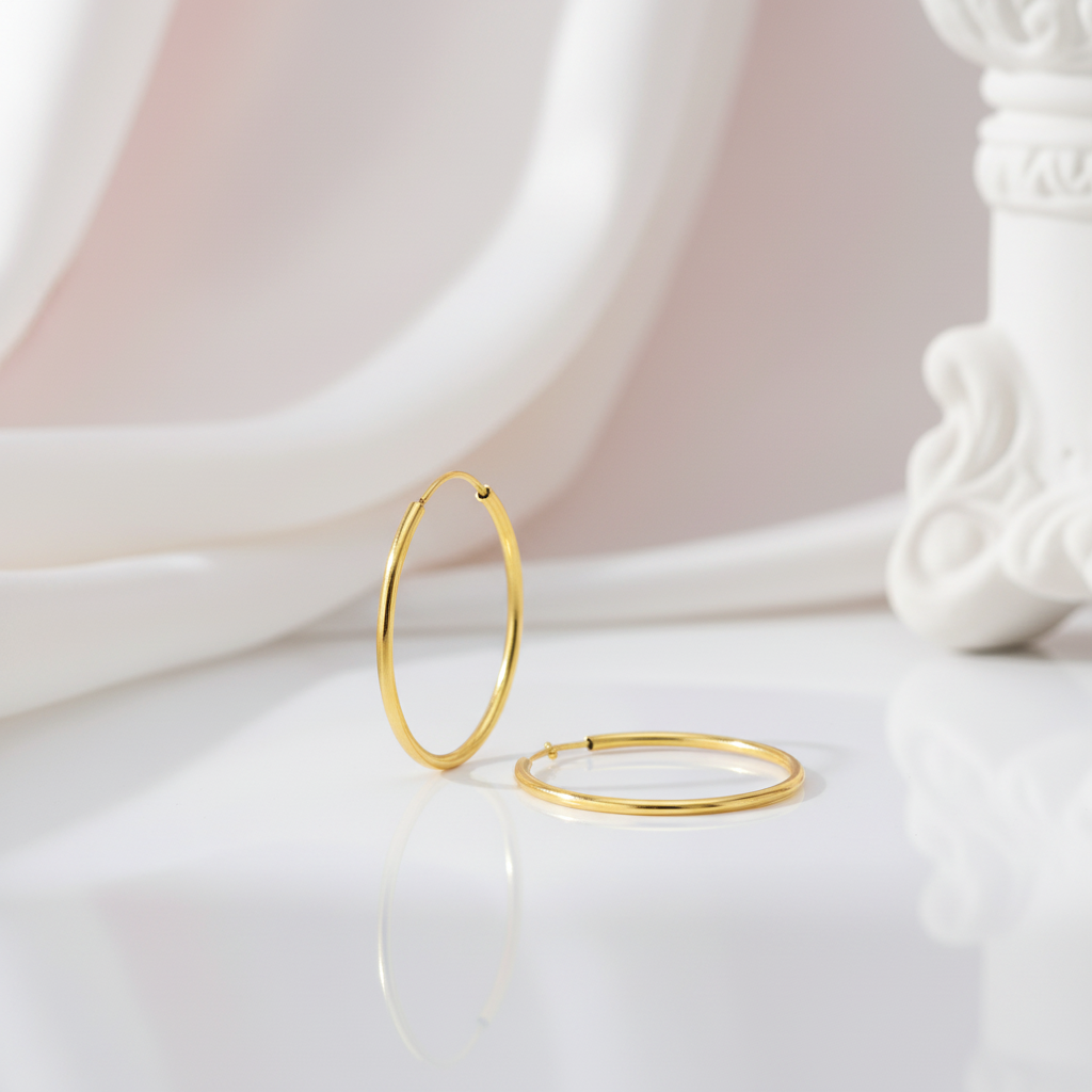18k Yellow Gold Classic Hoop Earrings-Black Diamonds New York