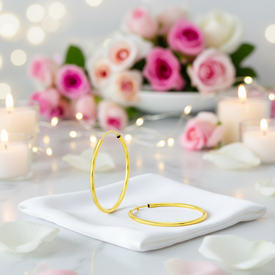 18k Yellow Gold Classic Hoop Earrings-Black Diamonds New York