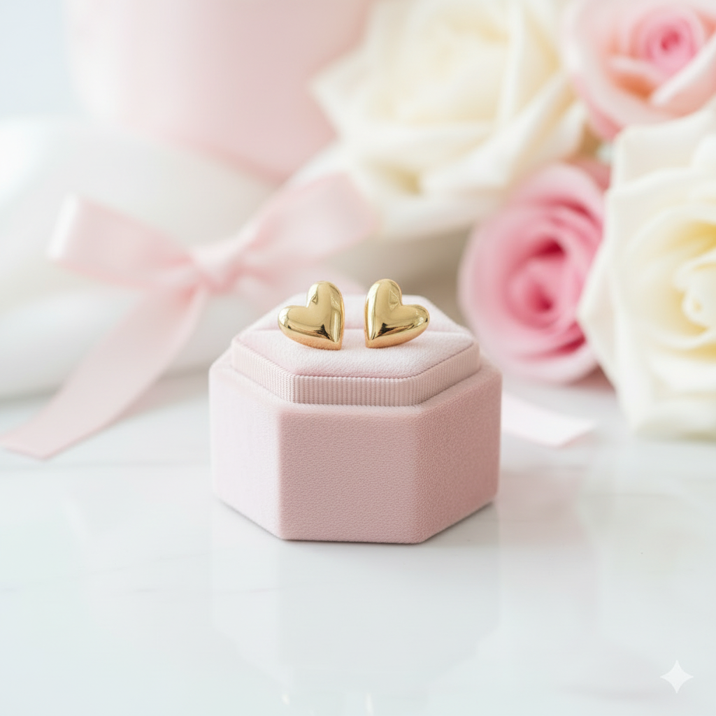 18k Yellow Gold Heart Shaped Stud Earrings-Black Diamonds New York
