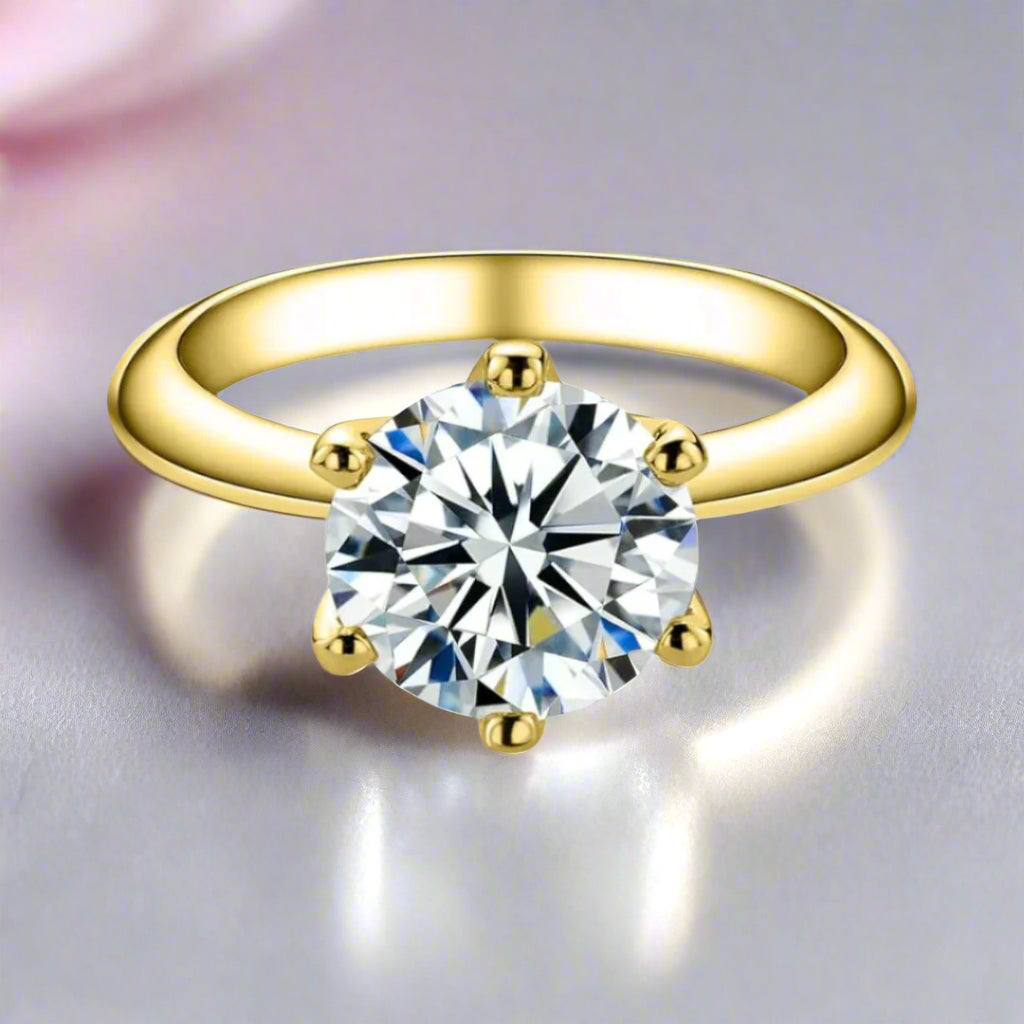 18k Yellow Gold Overlay Diamond Solitaire Engagement Ring-Black Diamonds New York