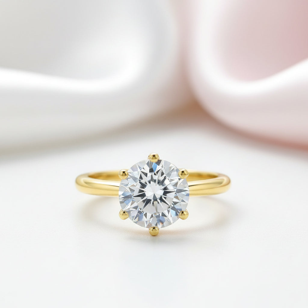 18k Yellow Gold Overlay Diamond Option Solitaire Engagement Ring-Black Diamonds New York