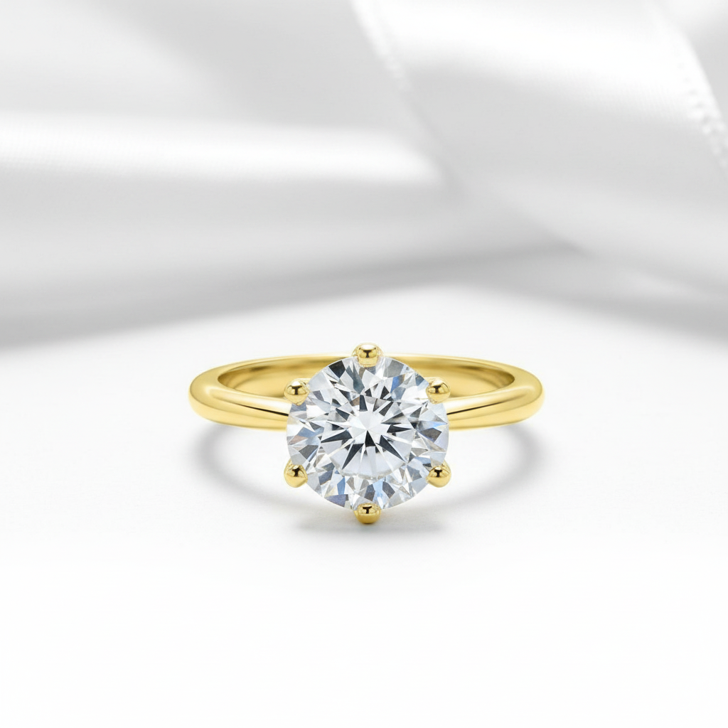 18k Yellow Gold Overlay Diamond Option Solitaire Engagement Ring-Black Diamonds New York