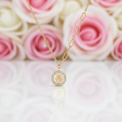 18k Yellow Gold Rose in a Shell Pendant Necklace-Black Diamonds New York