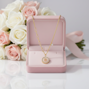 18k Yellow Gold Rose in a Shell Pendant Necklace-Black Diamonds New York