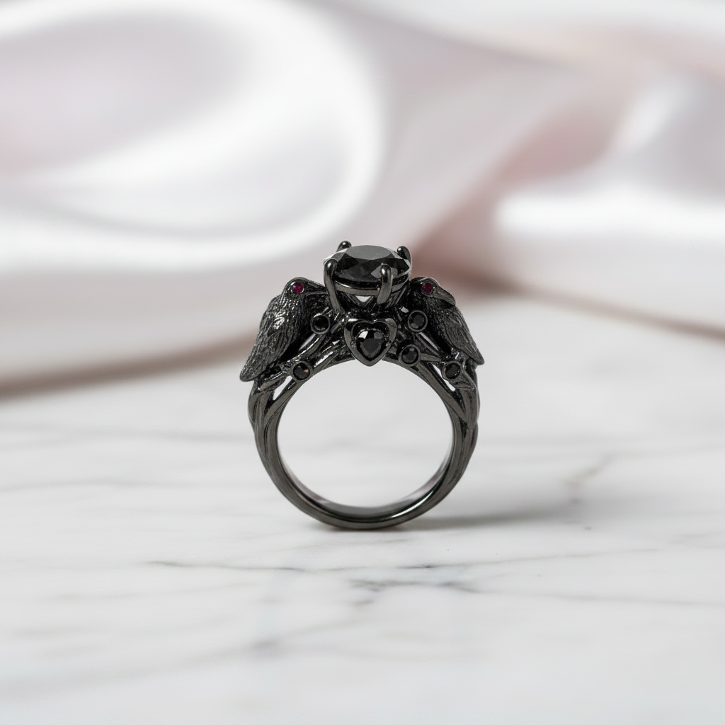 Black Crow- 1.25 Carat Diamond Option Gothic Wedding Ring-Black Diamonds New York