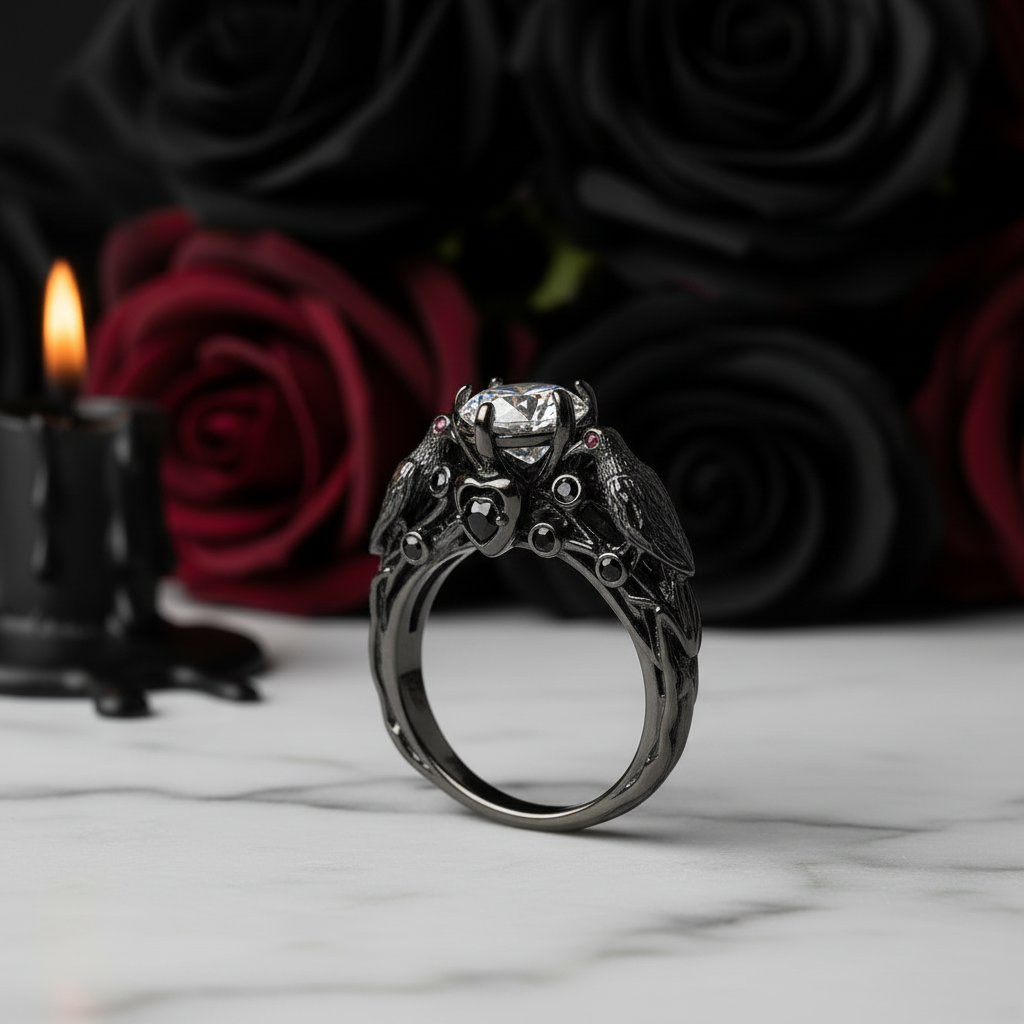Black Crow- 1.25 Carat Diamond Option Gothic Wedding Ring-Black Diamonds New York