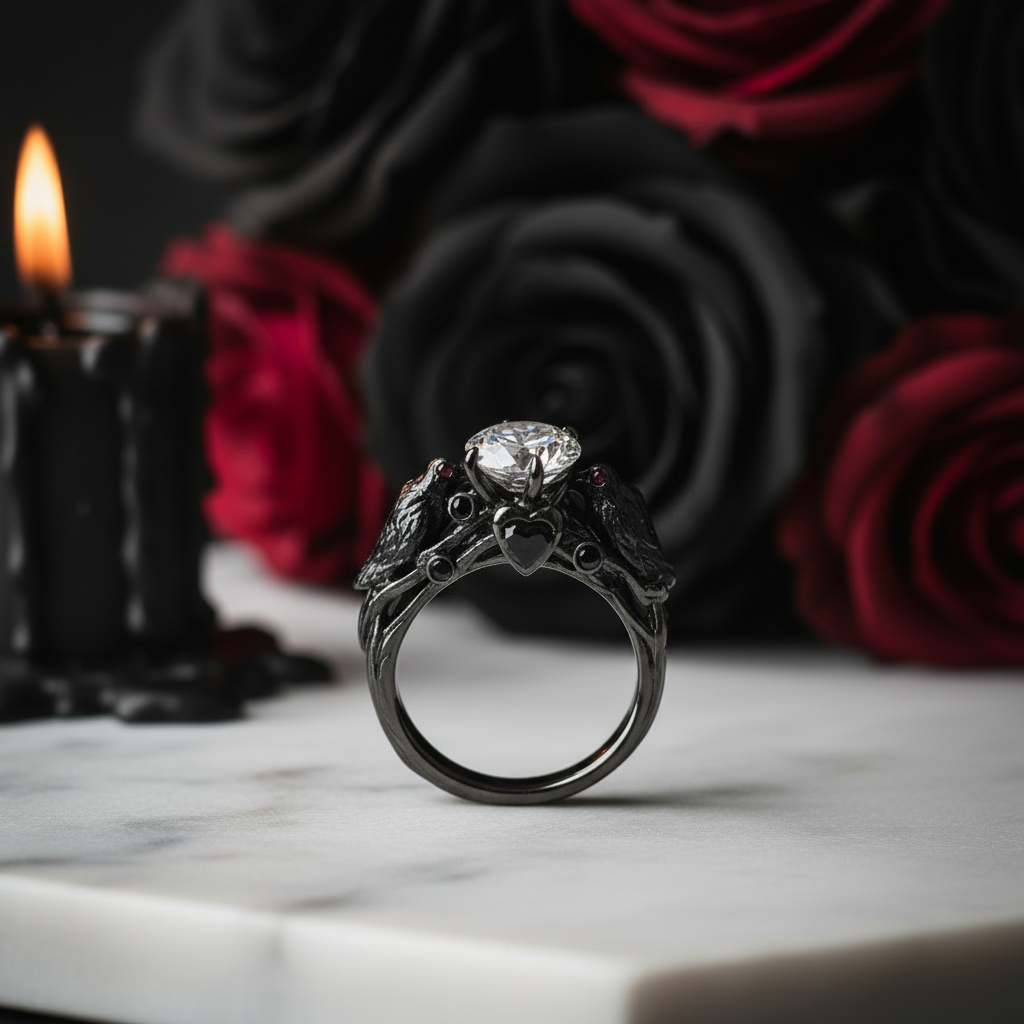 Black Crow- 1.25 Carat Diamond Option Gothic Wedding Ring-Black Diamonds New York