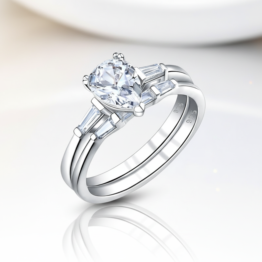 1.9Ct Pear Cut Diamond Option Ring Set-Black Diamonds New York