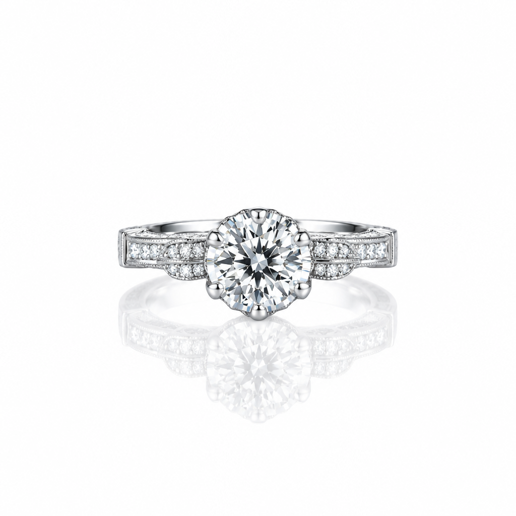 1Ct D Color Antique Option Round Diamond Option Engagement Ring-Black Diamonds New York