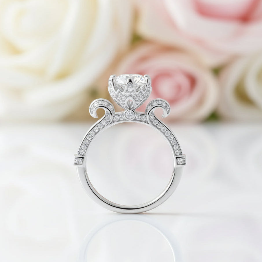 1Ct D Color Antique Style Round Diamond Engagement Ring-Black Diamonds New York