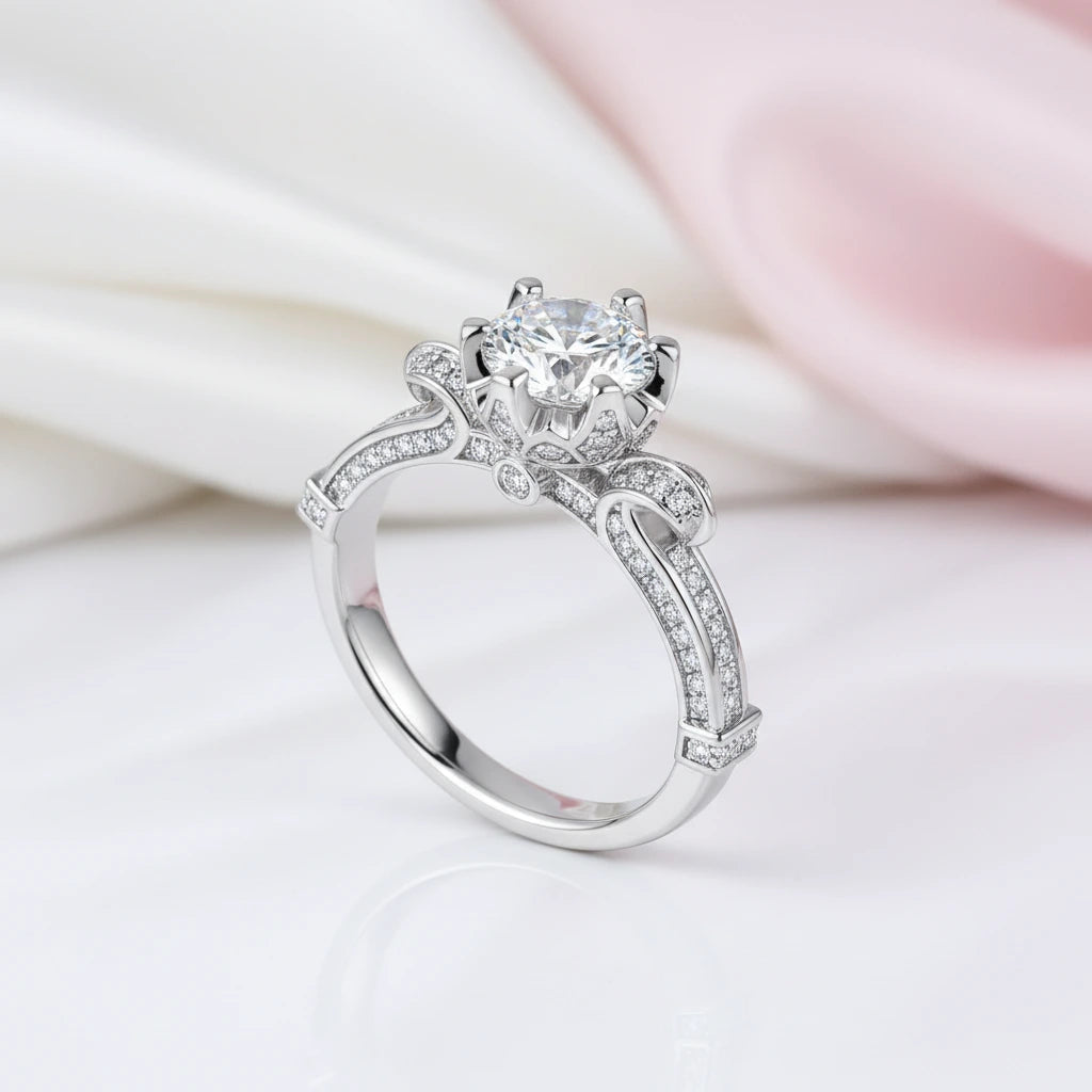 1Ct D Color Antique Option Round Diamond Option Engagement Ring-Black Diamonds New York