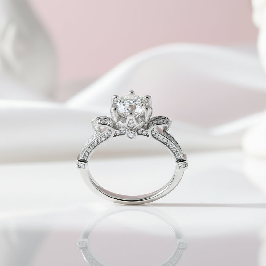 1Ct D Color Antique Style Round Diamond Engagement Ring-Black Diamonds New York