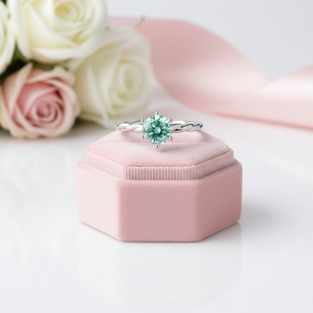 1Ct Round Green Diamond Option Woven Engagement Ring-Black Diamonds New York