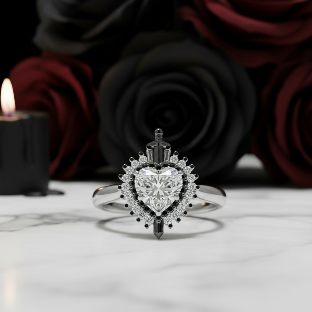 Against All Odds- Heart Shape Diamond Gothic Engagement Ring-Black Diamonds New York
