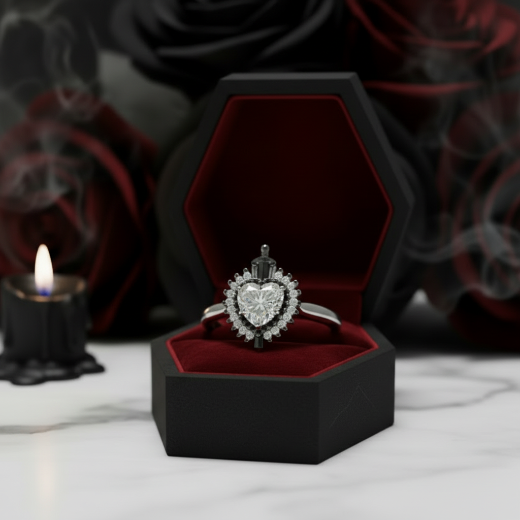 Against All Odds- Heart Shape Diamond Option Gothic Engagement Ring-Black Diamonds New York