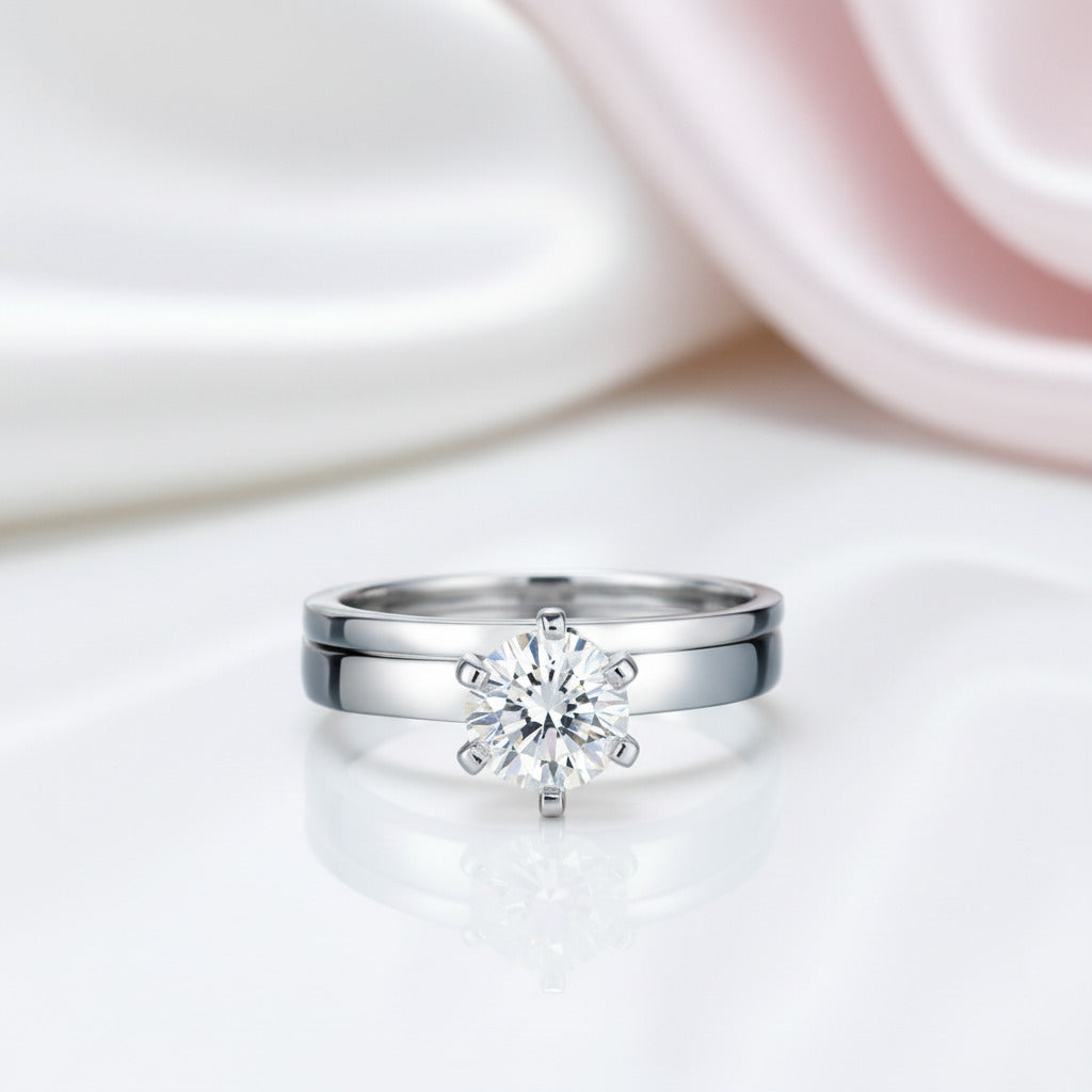6 Claws 1.25 Ct Diamond Option 2-Pc Ring Set-Black Diamonds New York