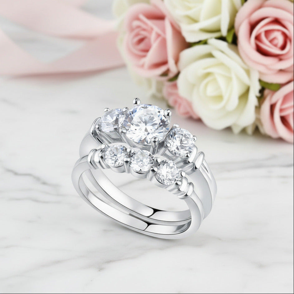 2-Pc 1.25 Ct Three Diamond Option Ring Set-Black Diamonds New York