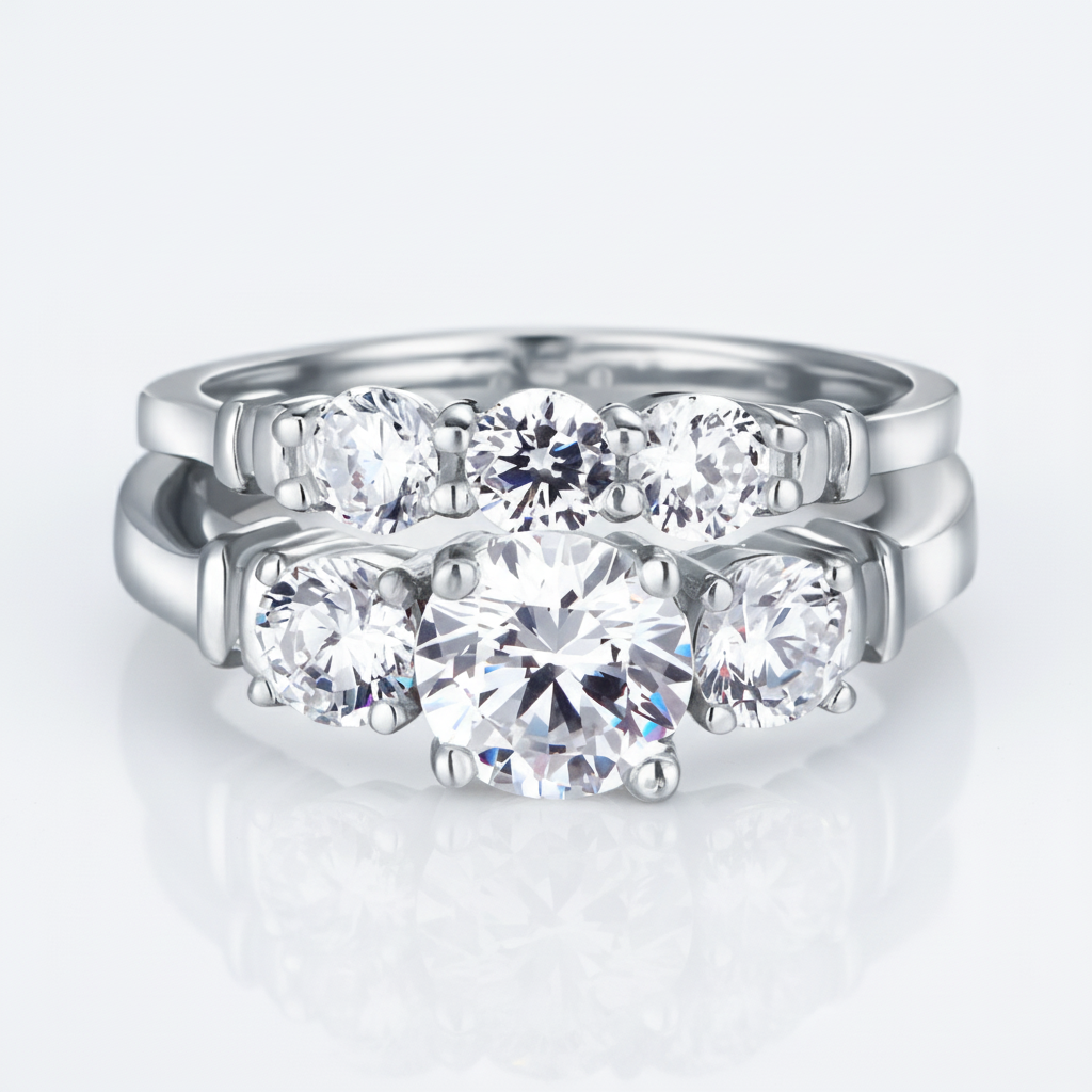 2-Pc 1.25 Ct Three Diamond Option Ring Set-Black Diamonds New York
