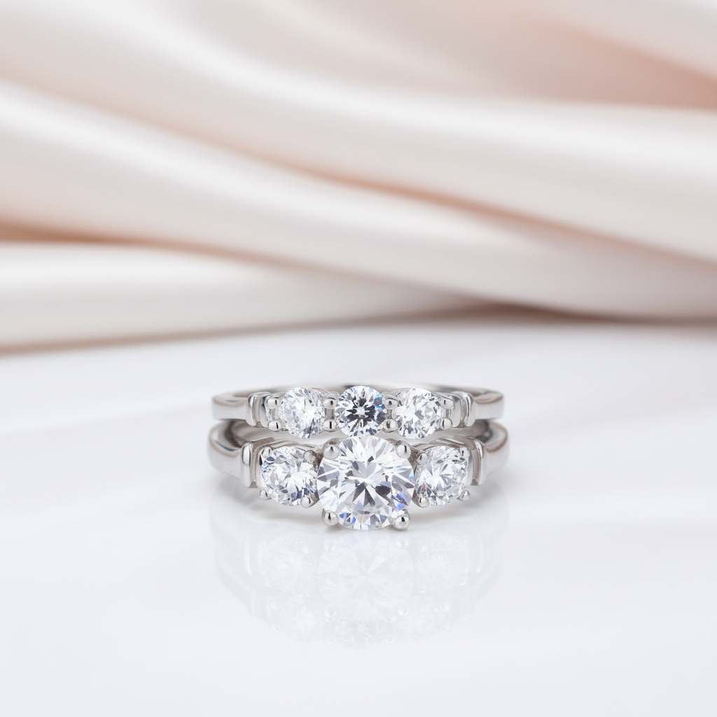 2-Pc 1.25 Ct Three Diamond Option Ring Set-Black Diamonds New York