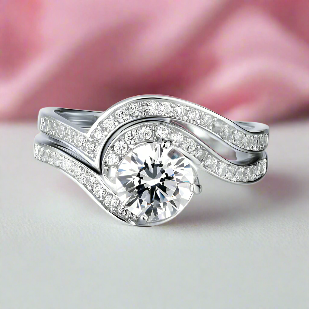 1.25 Carat Diamond Swirl Bridal Ring Set-Black Diamonds New York